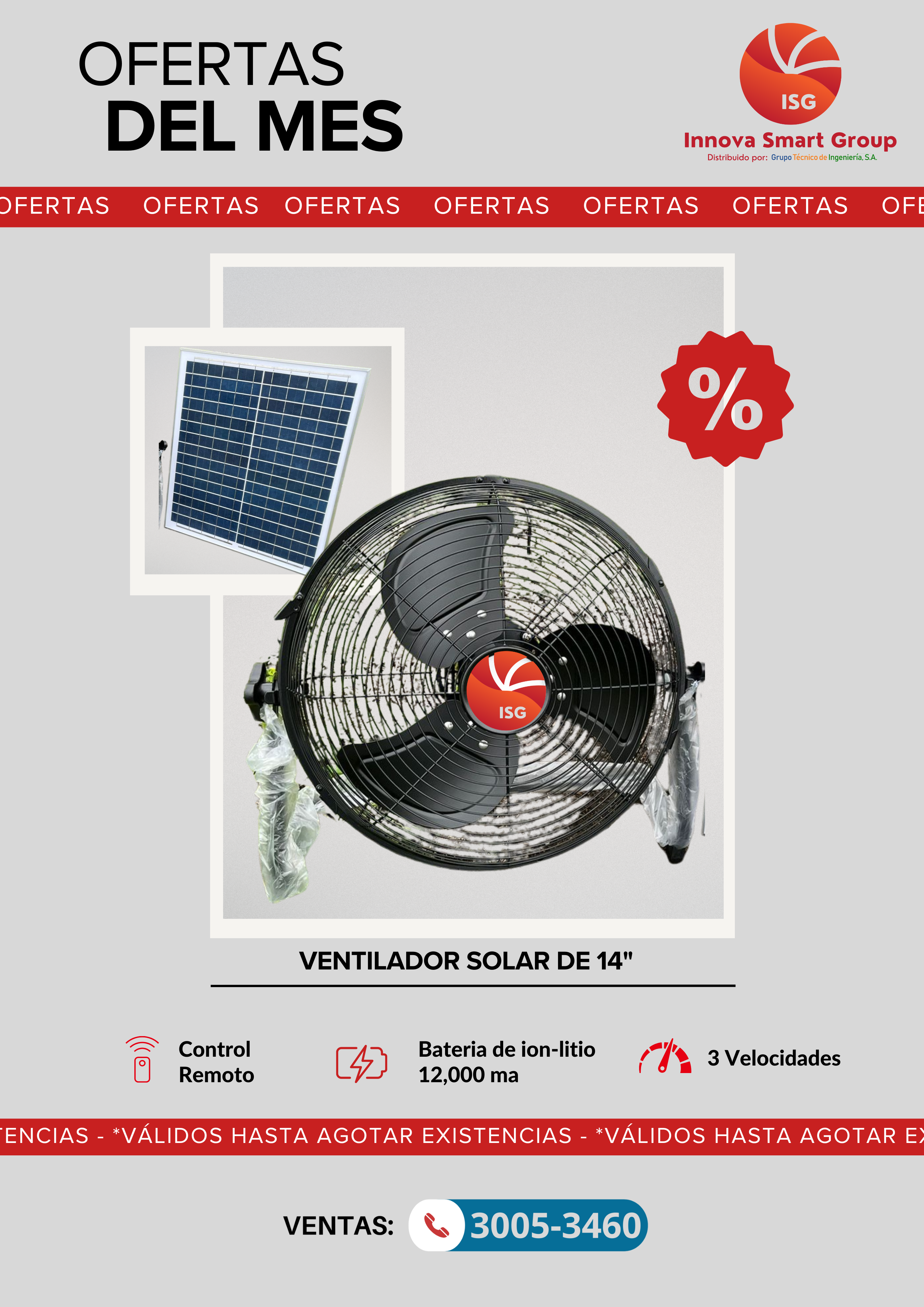 Ventilador Solar de 14" con Control Remoto