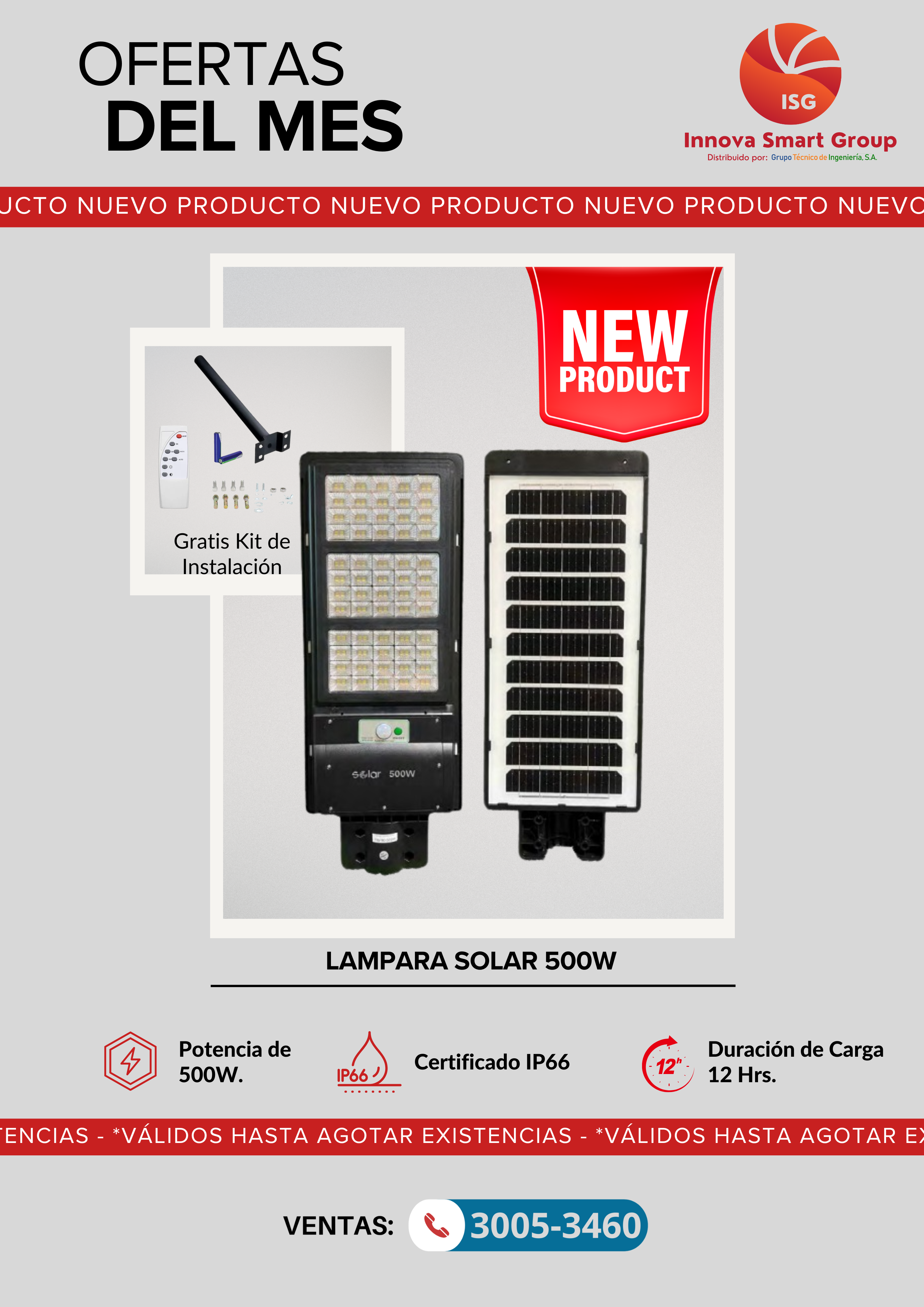 Lámpara Solar para Poste Modelo 500W