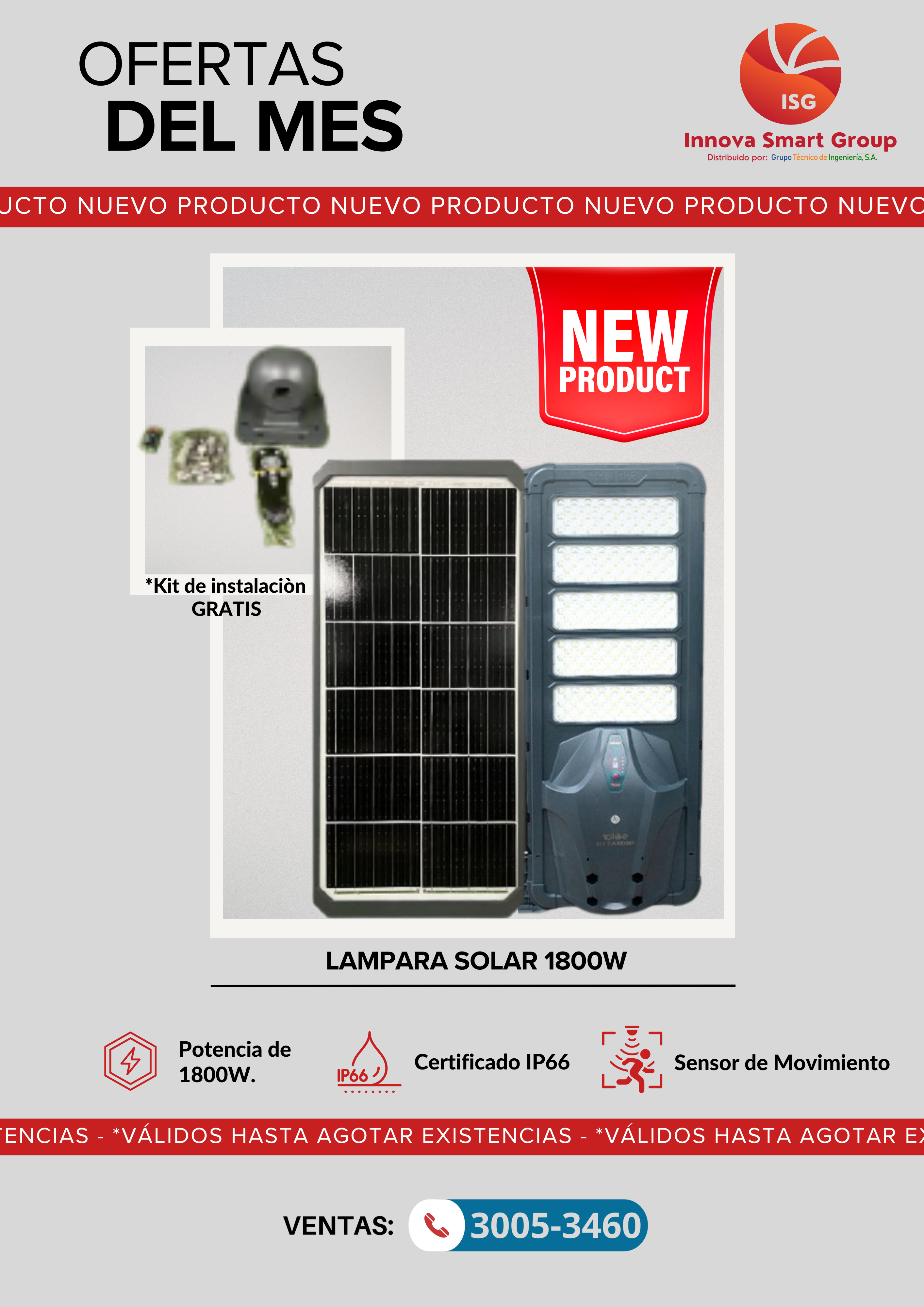 Lámpara Solar de Seguridad Modelo 1800W
