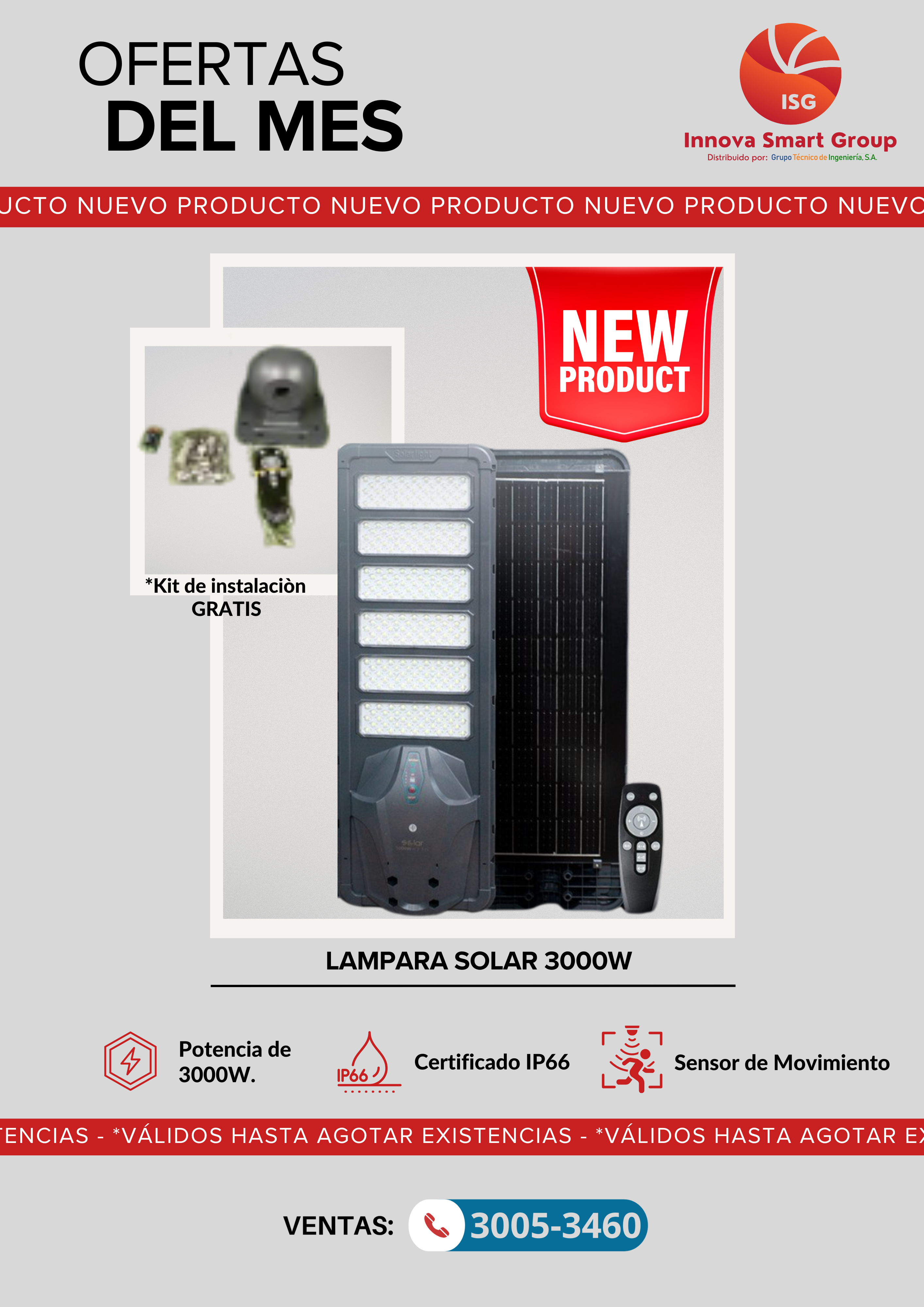 Lámpara Solar de Seguridad Modelo 3000W